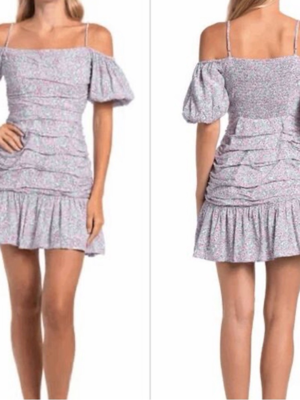 Astr Lilac Floral Off-Shoulder Ruffle Mini Dress